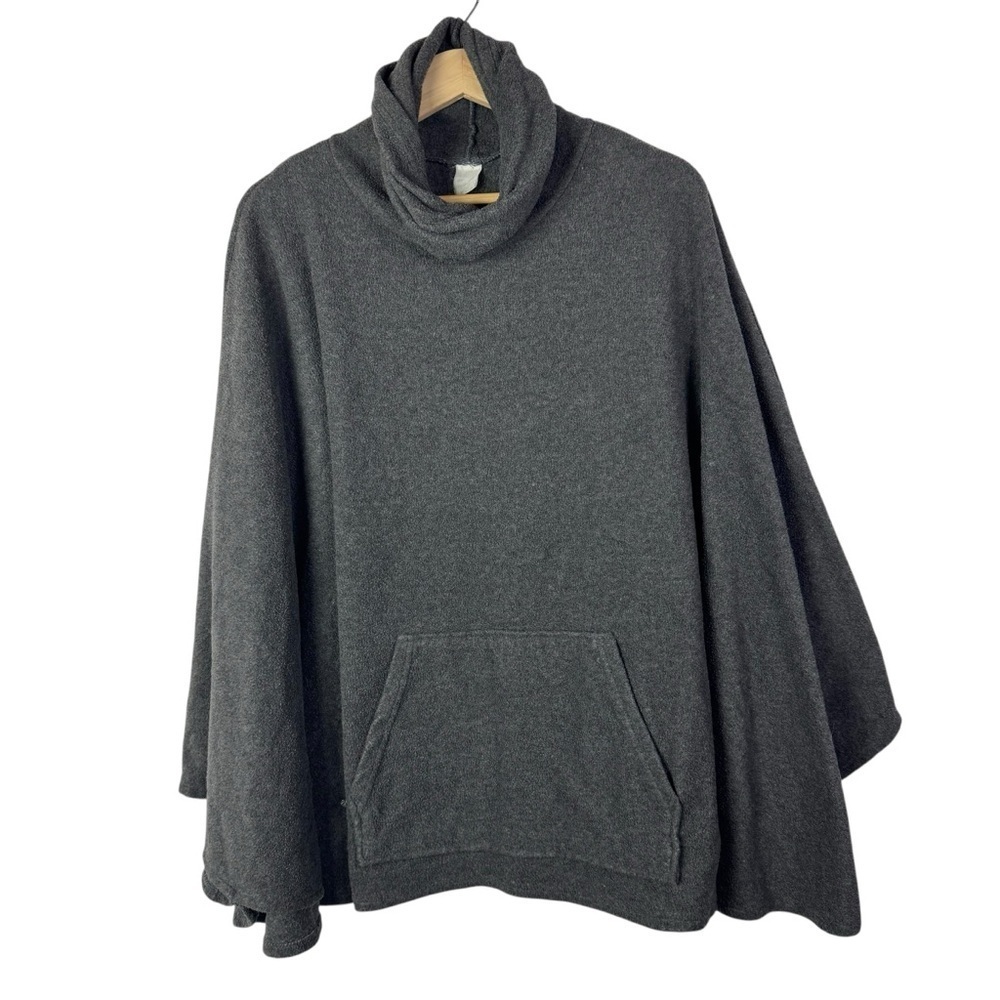 Boutique Dark Gray Cowl Neck Fleece Pullover Poncho OS